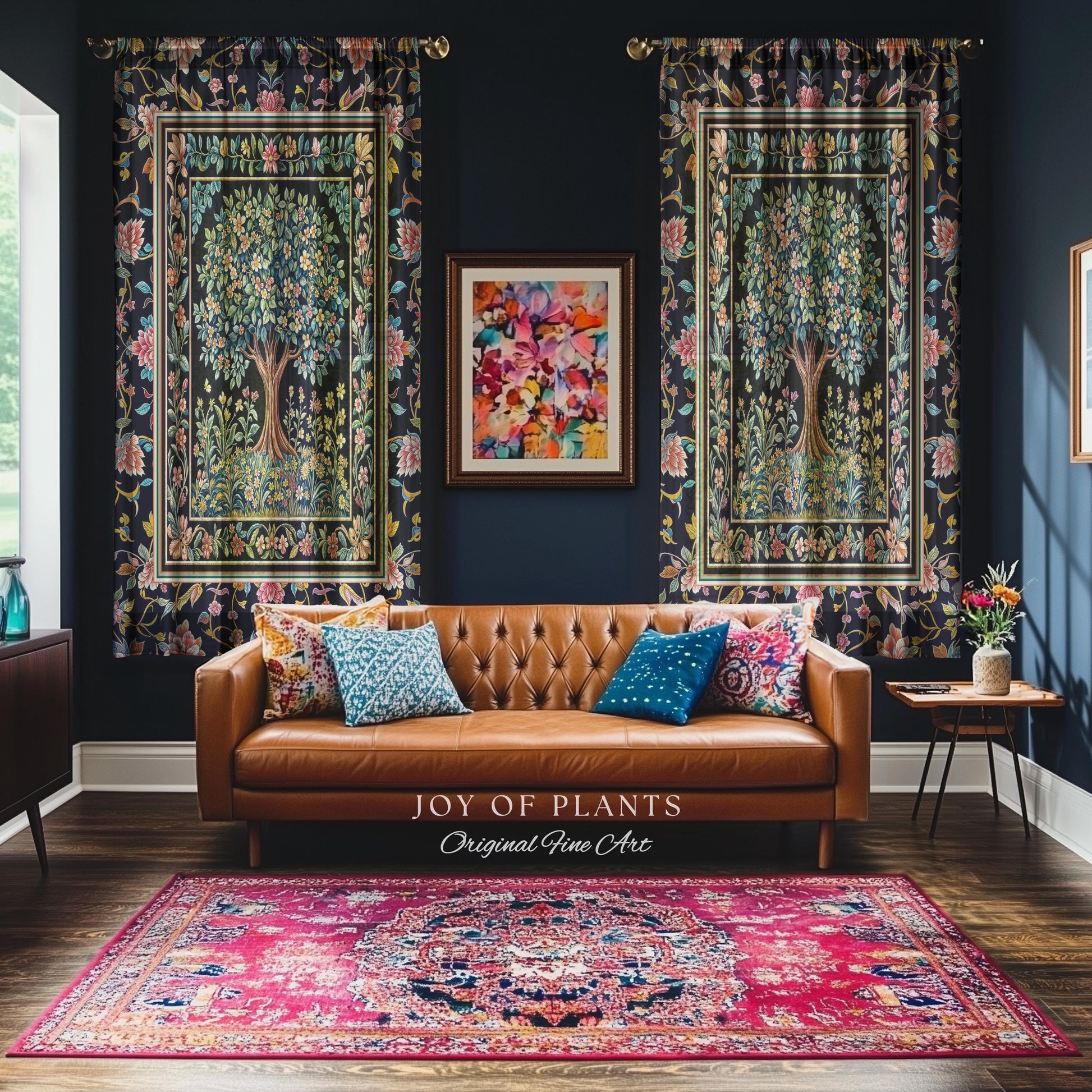 Eclectic Whimsy Tree of Life Curtains | Colorful Bedroom Forest Fairy Cottagecore Garden Folklore Floral Enchanted Drapes Gothic Pastel |