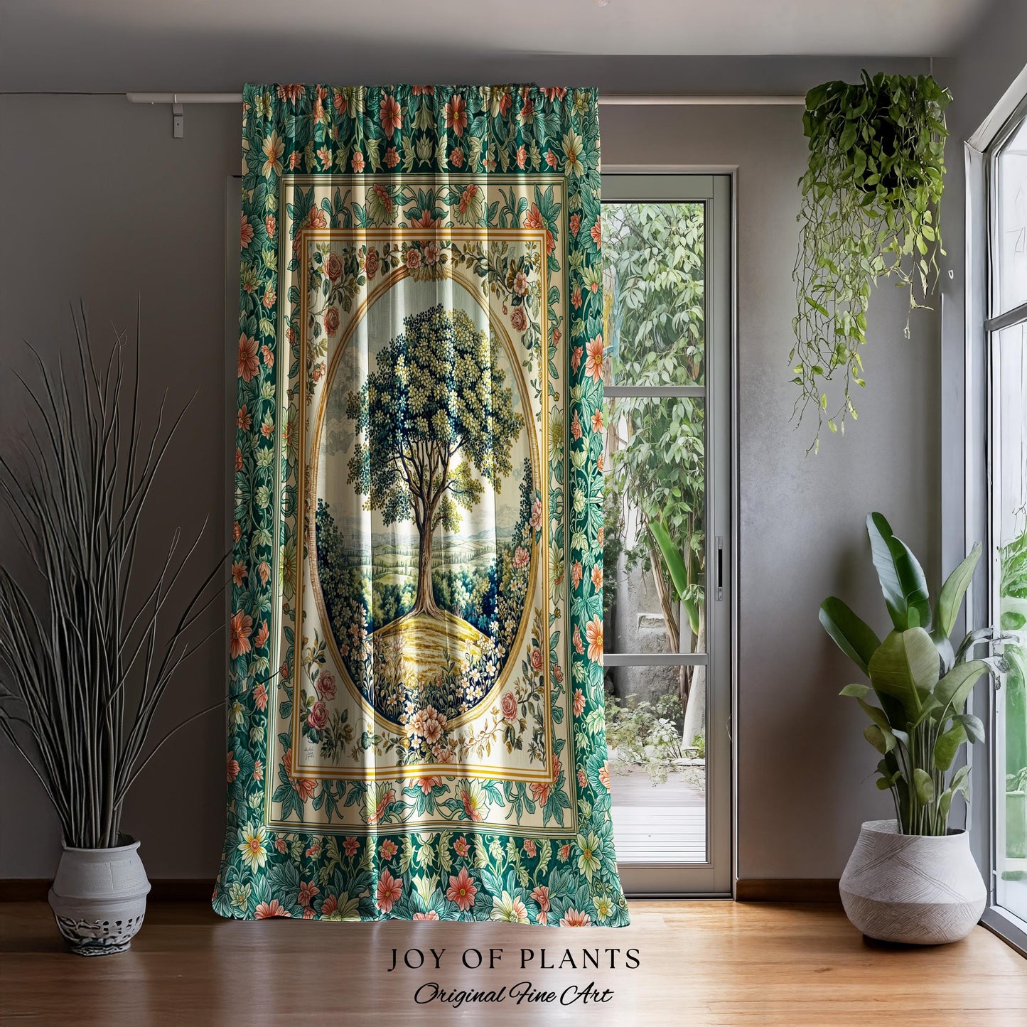 Romantic Ornate Botanical Countryside Curtains | Victorian Antique Botanical Accent French Garden Style Chateau Floral Classical Decor Drape