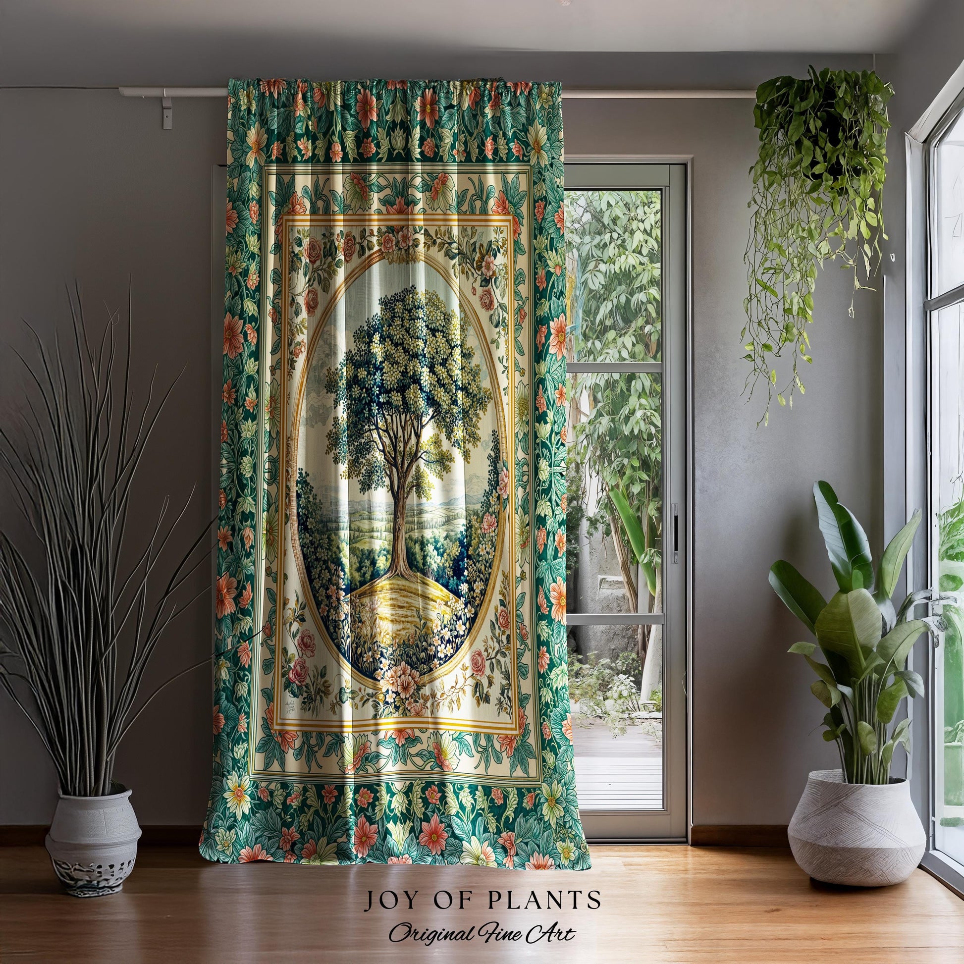 Romantic Ornate Botanical Countryside Curtains | Victorian Antique Botanical Accent French Garden Style Chateau Floral Classical Decor Drape