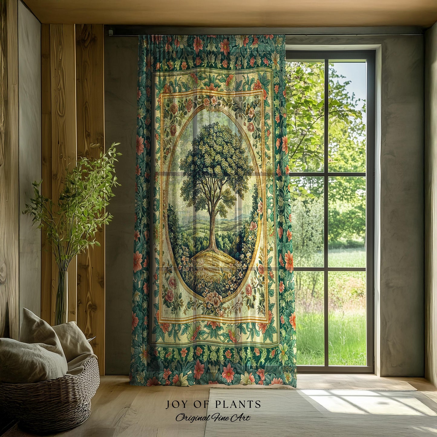 Romantic Ornate Botanical Countryside Curtains | Victorian Antique Botanical Accent French Garden Style Chateau Floral Classical Decor Drape