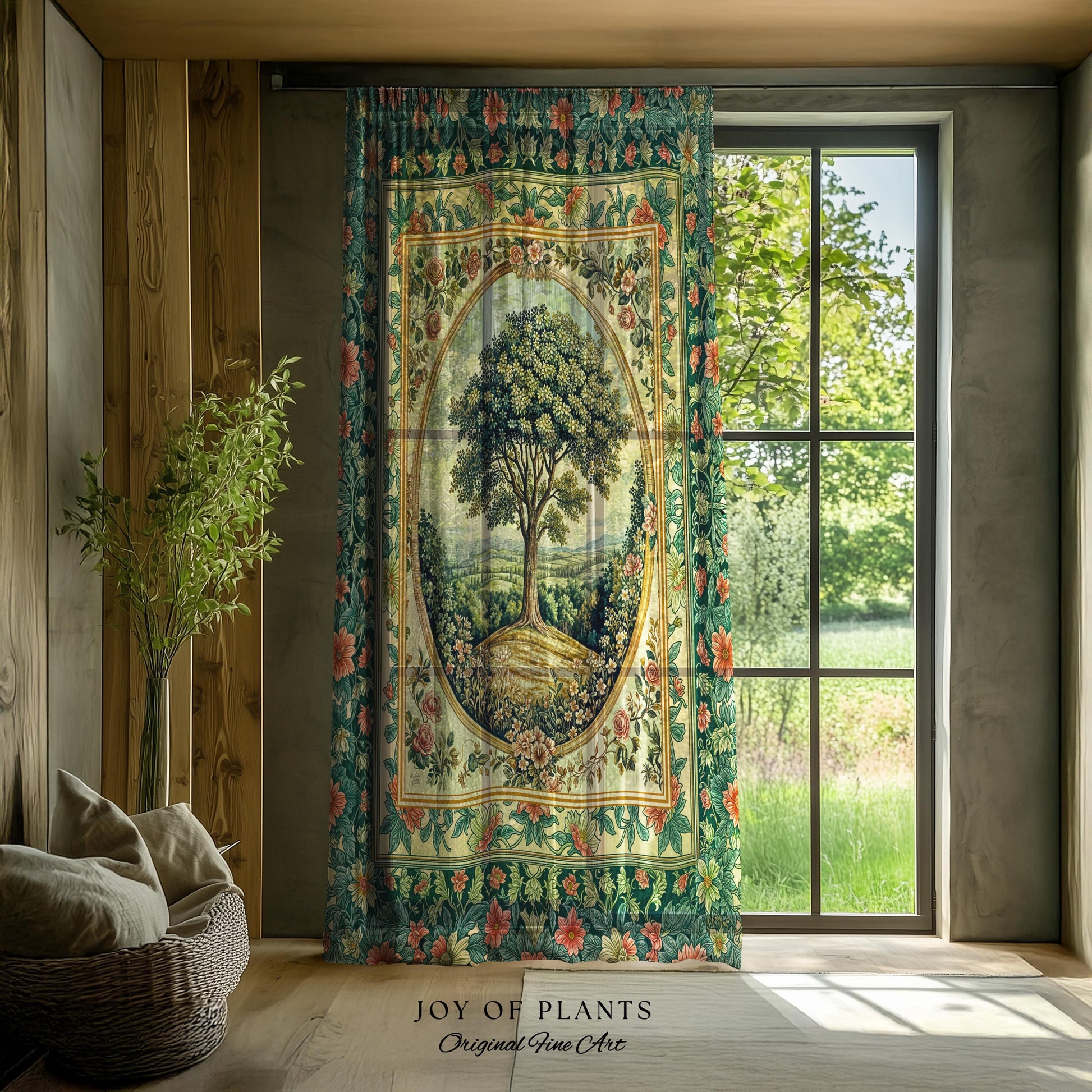 Romantic Ornate Botanical Countryside Curtains | Victorian Antique Botanical Accent French Garden Style Chateau Floral Classical Decor Drape