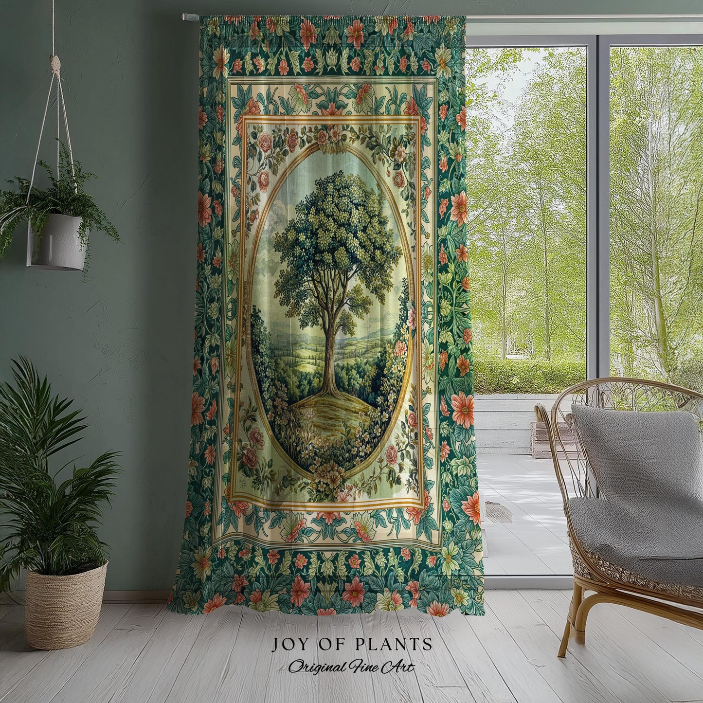 Romantic Ornate Botanical Countryside Curtains | Victorian Antique Botanical Accent French Garden Style Chateau Floral Classical Decor Drape