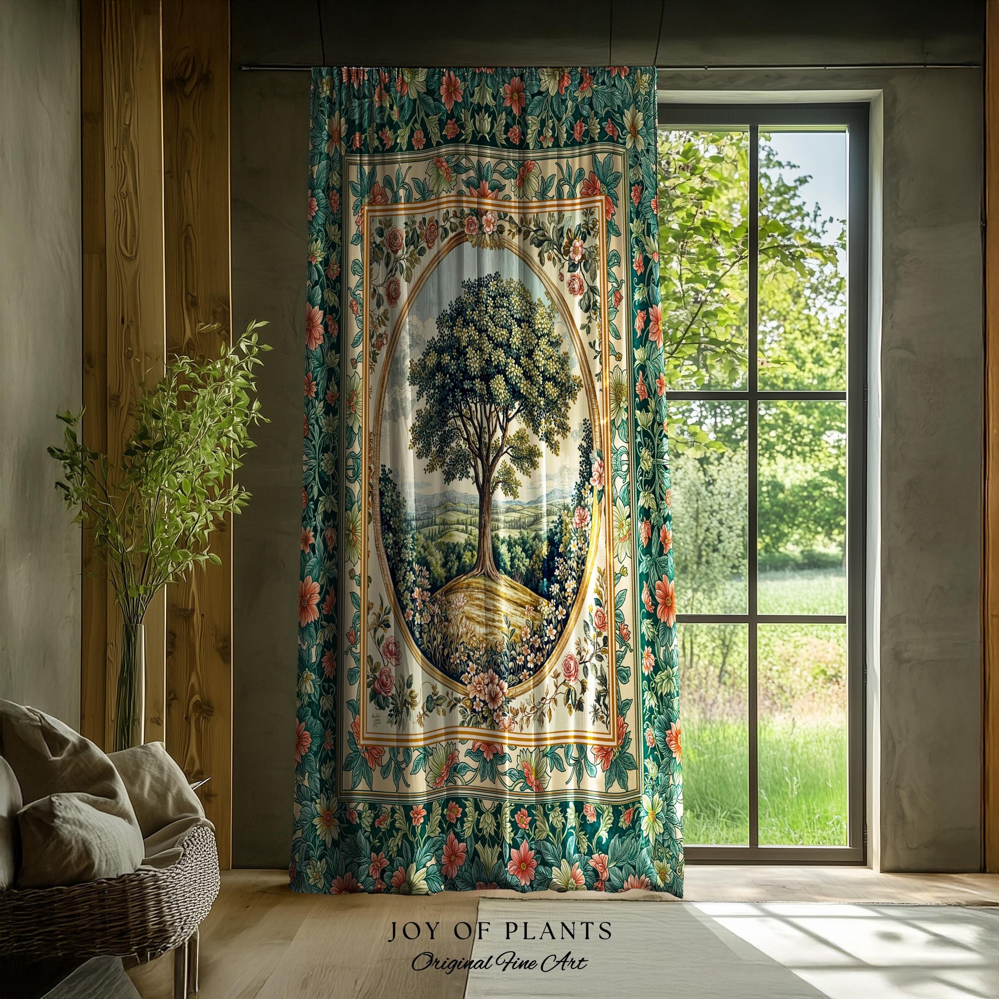 Romantic Ornate Botanical Countryside Curtains | Victorian Antique Botanical Accent French Garden Style Chateau Floral Classical Decor Drape