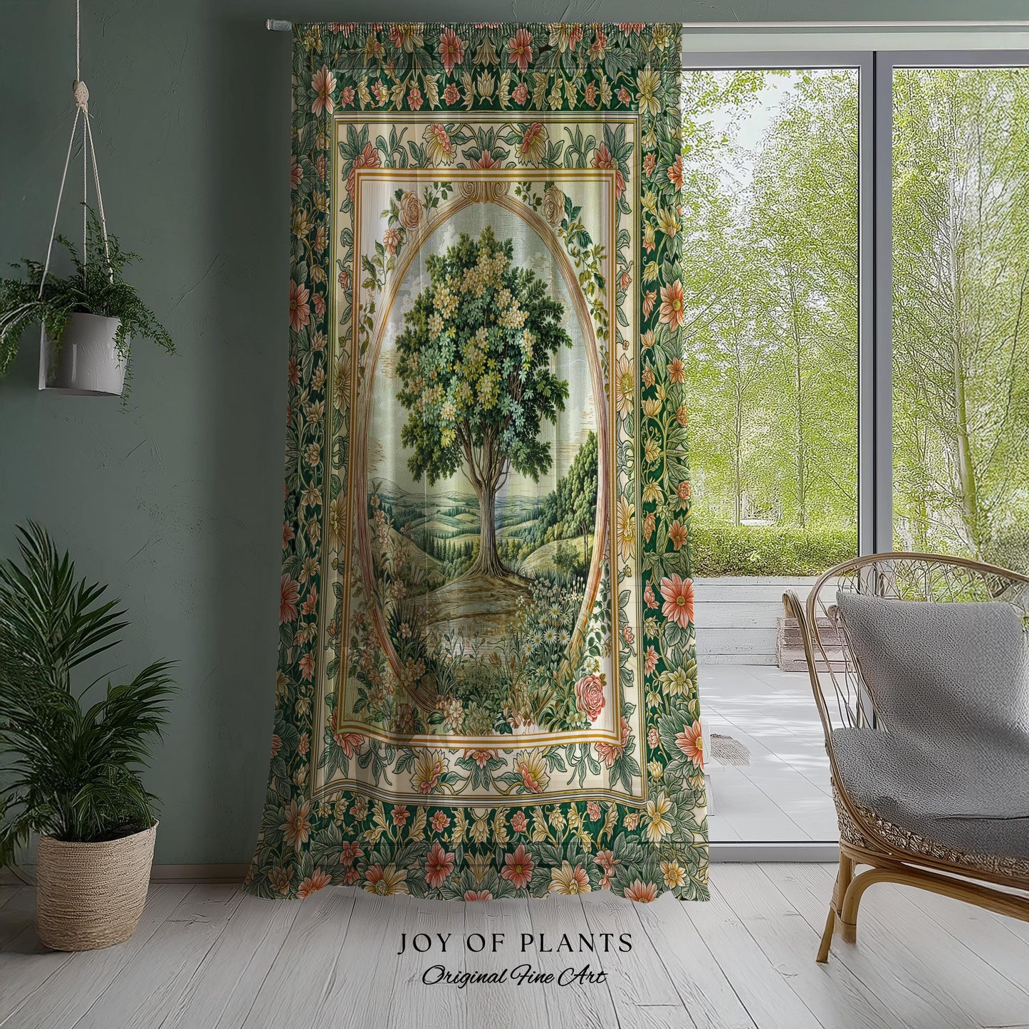 Chateau Garden Tree of Life Curtains | French Provincial Landscape Antique Floral Accent Romantic Aesthetic Victorian Decor Ornate Drapes |
