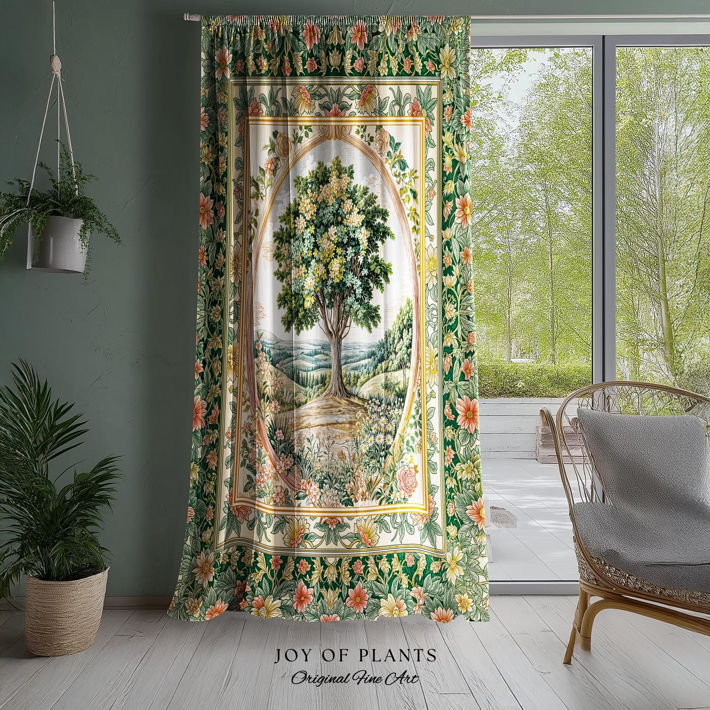 Chateau Garden Tree of Life Curtains | French Provincial Landscape Antique Floral Accent Romantic Aesthetic Victorian Decor Ornate Drapes |