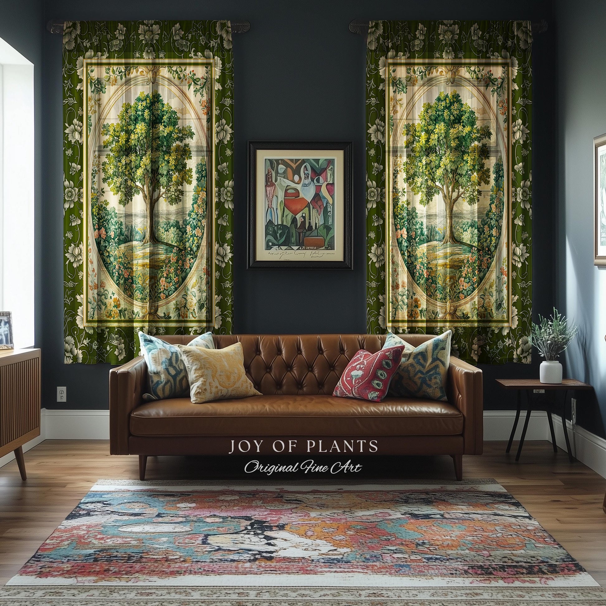 Victorian Soft Aesthetic Tree of Life Drapes | Romantic Botanical Regency Decor Floral Enchanted Forest Accent Green Curtains Cottagecore |