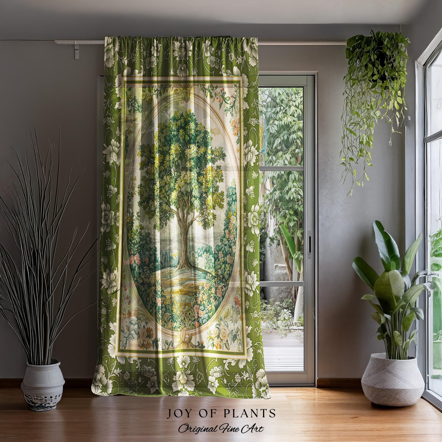 Victorian Soft Aesthetic Tree of Life Drapes | Romantic Botanical Regency Decor Floral Enchanted Forest Accent Green Curtains Cottagecore |