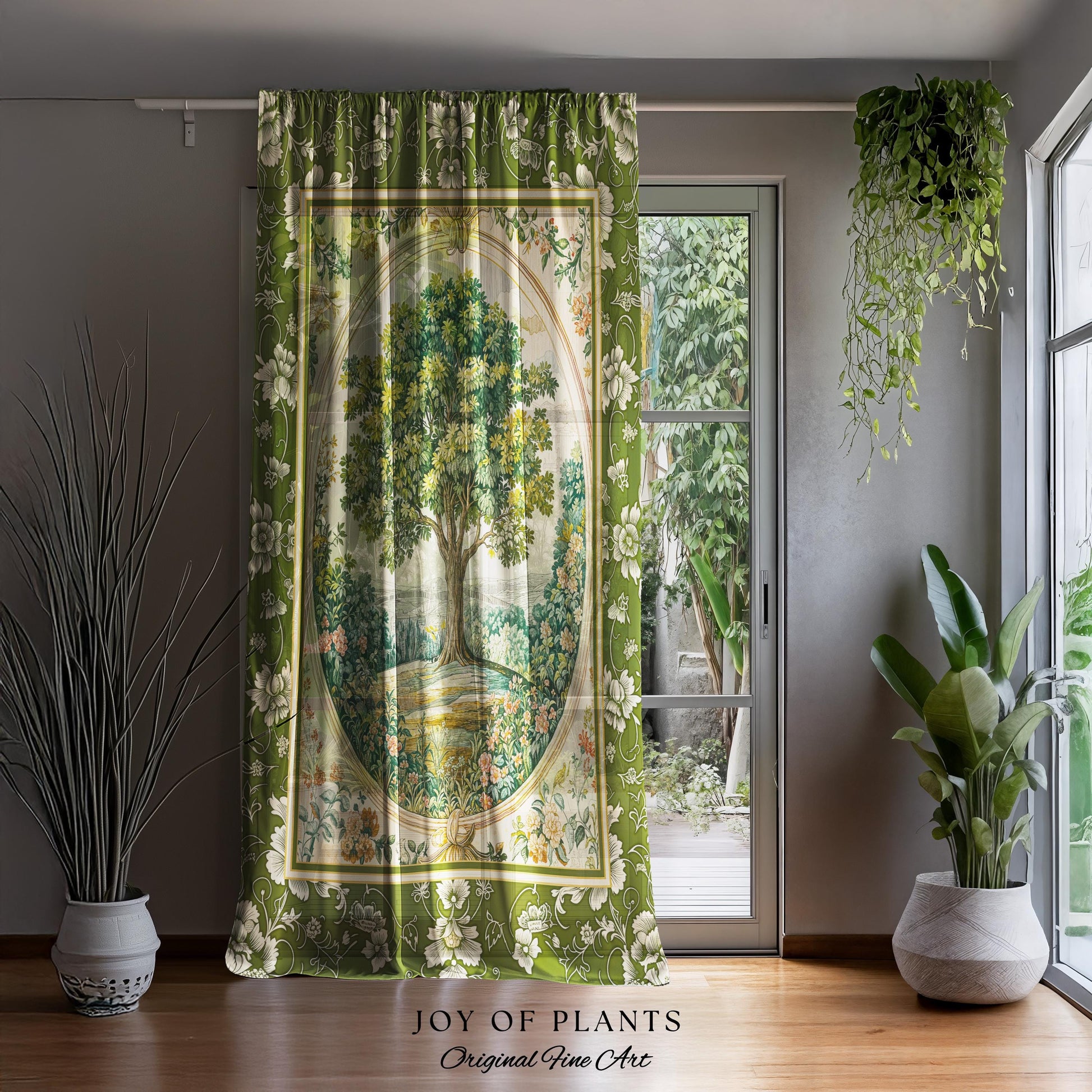 Victorian Soft Aesthetic Tree of Life Drapes | Romantic Botanical Regency Decor Floral Enchanted Forest Accent Green Curtains Cottagecore |