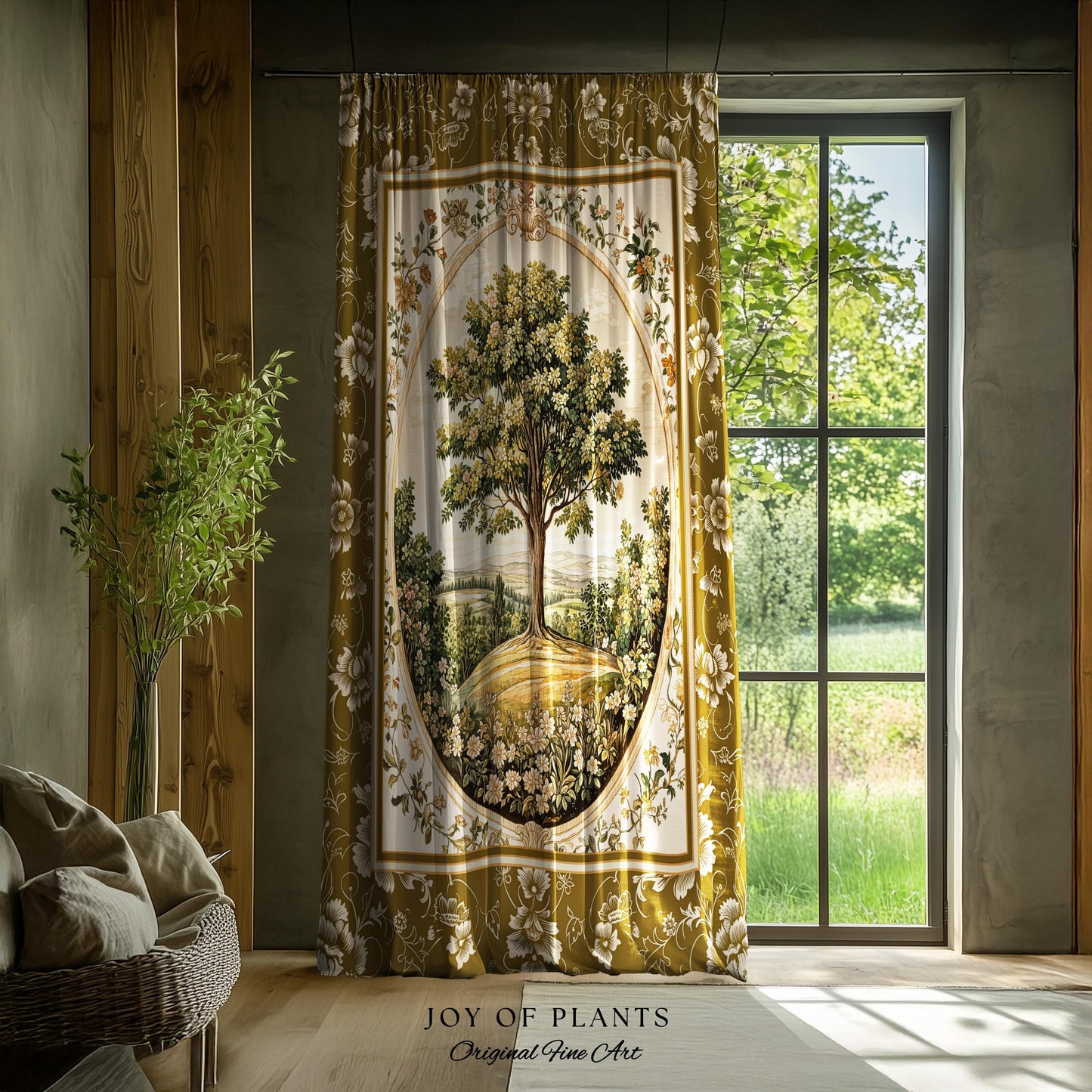 French Countryside Botanical Tree Curtains | Victorian Garden Accent Romantic Country Decor Floral Pastoral Scene Antique Cottagecore Drapes
