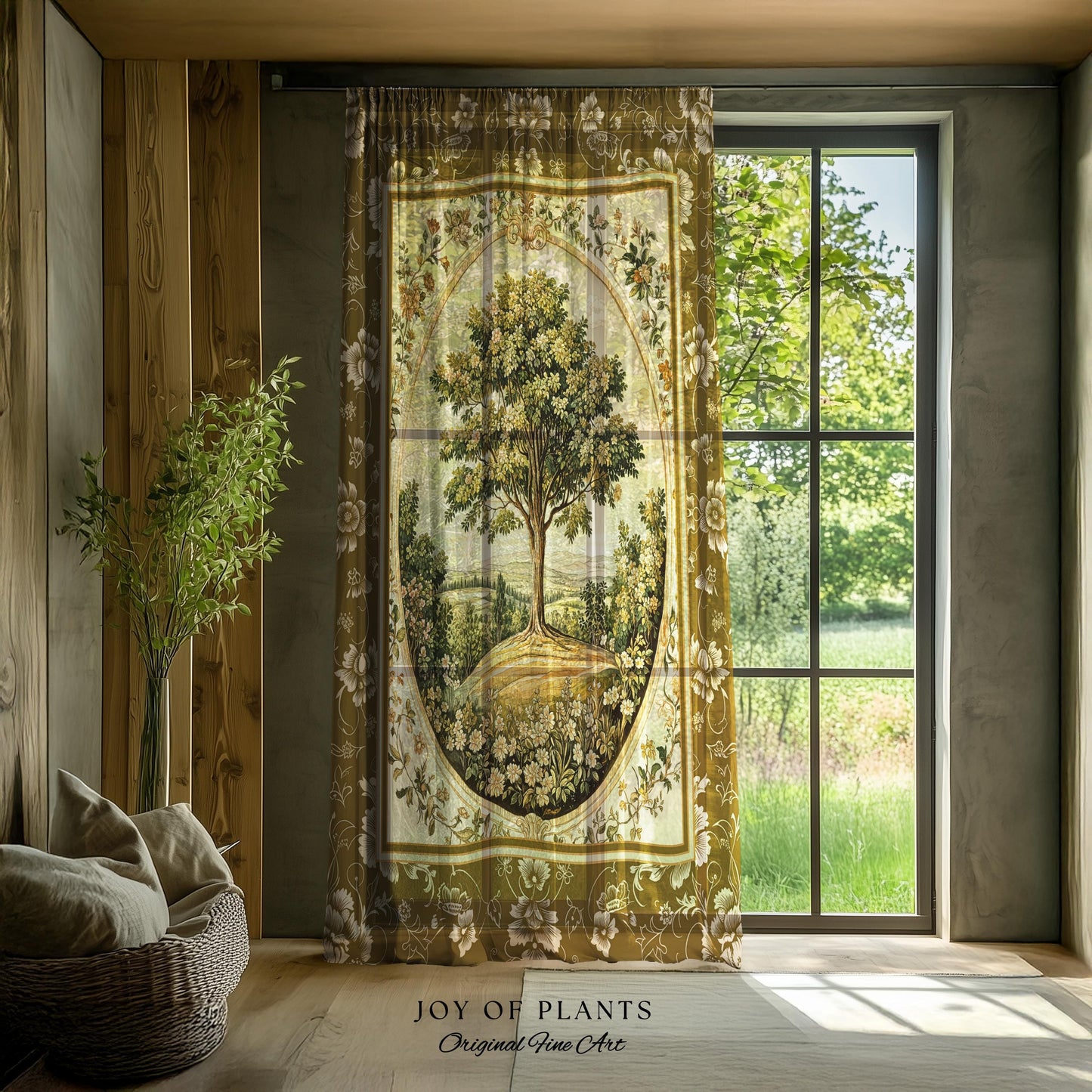 French Countryside Botanical Tree Curtains | Victorian Garden Accent Romantic Country Decor Floral Pastoral Scene Antique Cottagecore Drapes