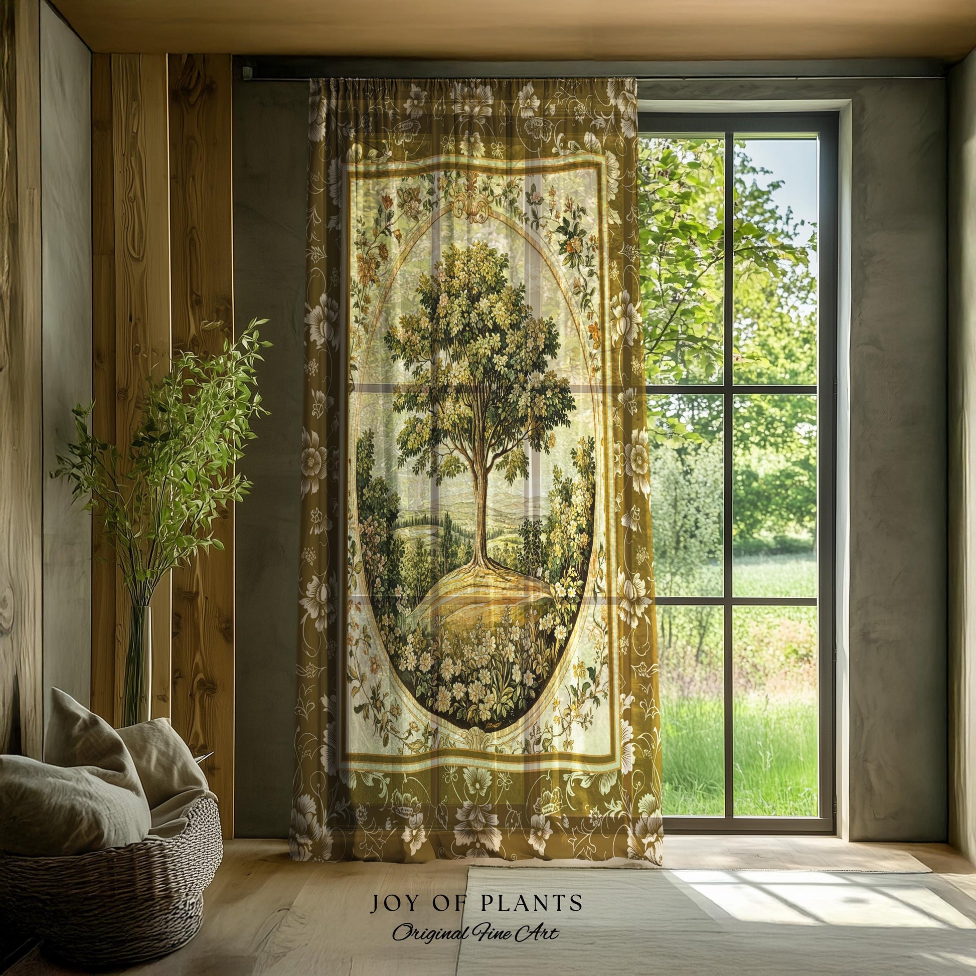 French Countryside Botanical Tree Curtains | Victorian Garden Accent Romantic Country Decor Floral Pastoral Scene Antique Cottagecore Drapes