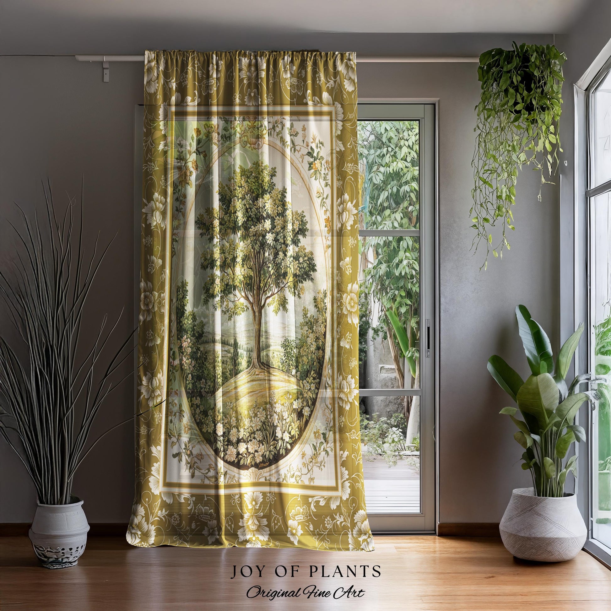 French Countryside Botanical Tree Curtains | Victorian Garden Accent Romantic Country Decor Floral Pastoral Scene Antique Cottagecore Drapes