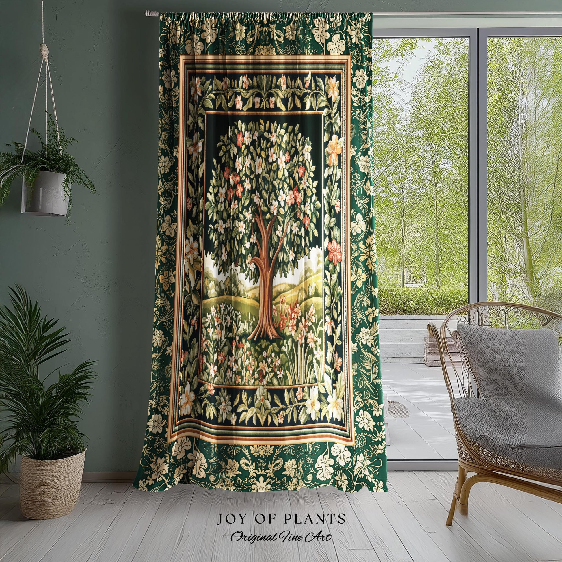 Botanical Tree of Life Curtain | Ornate Floral Heritage Decor Vintage Nature Aesthetic Cottagecore Fairycore Bedroom Woodland Inspired Cozy