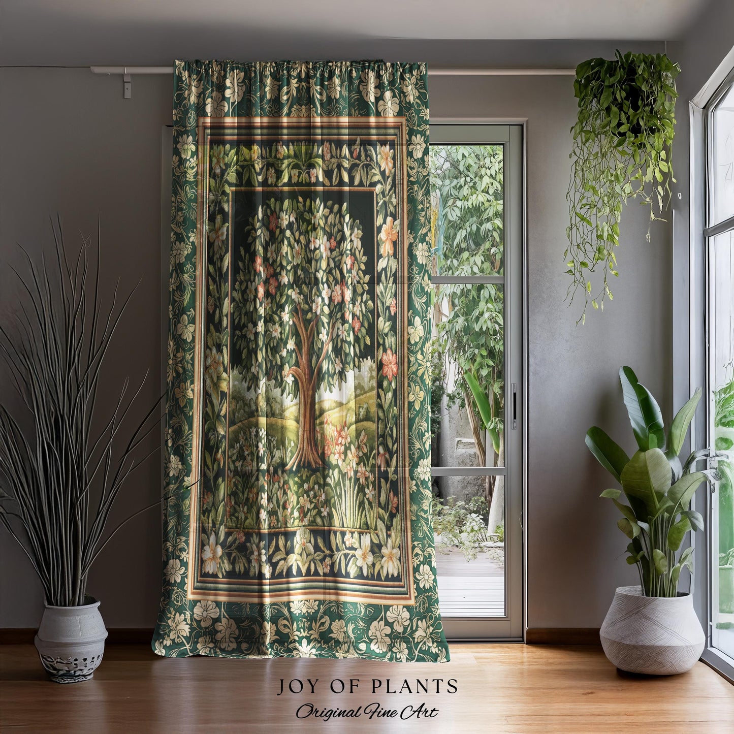 Botanical Tree of Life Curtain | Ornate Floral Heritage Decor Vintage Nature Aesthetic Cottagecore Fairycore Bedroom Woodland Inspired Cozy