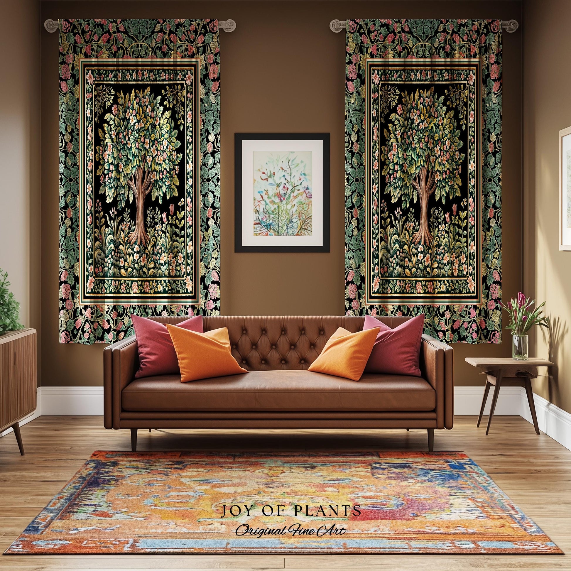 Fairy Garden Tree of Life Curtains | Cottagecore Countryside Romantic Floral Landscape Whimsical Chateau Style Bohemian Botanical Drapes |