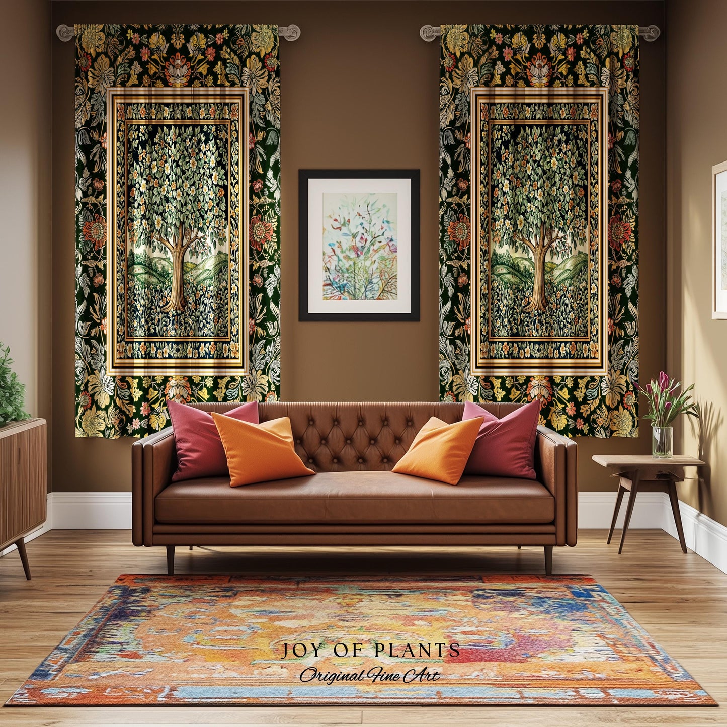 Rustic Fairytale Tree Accent Drapes | Cozy Enchanted Nature Romantic Forest Ethereal Vintage Floral Woodland Storybook Whimsical Curtains |