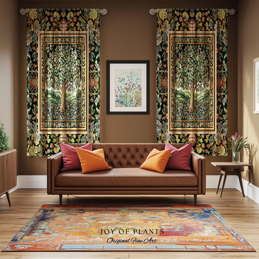 Rustic Fairytale Tree Accent Drapes | Cozy Enchanted Nature Romantic Forest Ethereal Vintage Floral Woodland Storybook Whimsical Curtains |