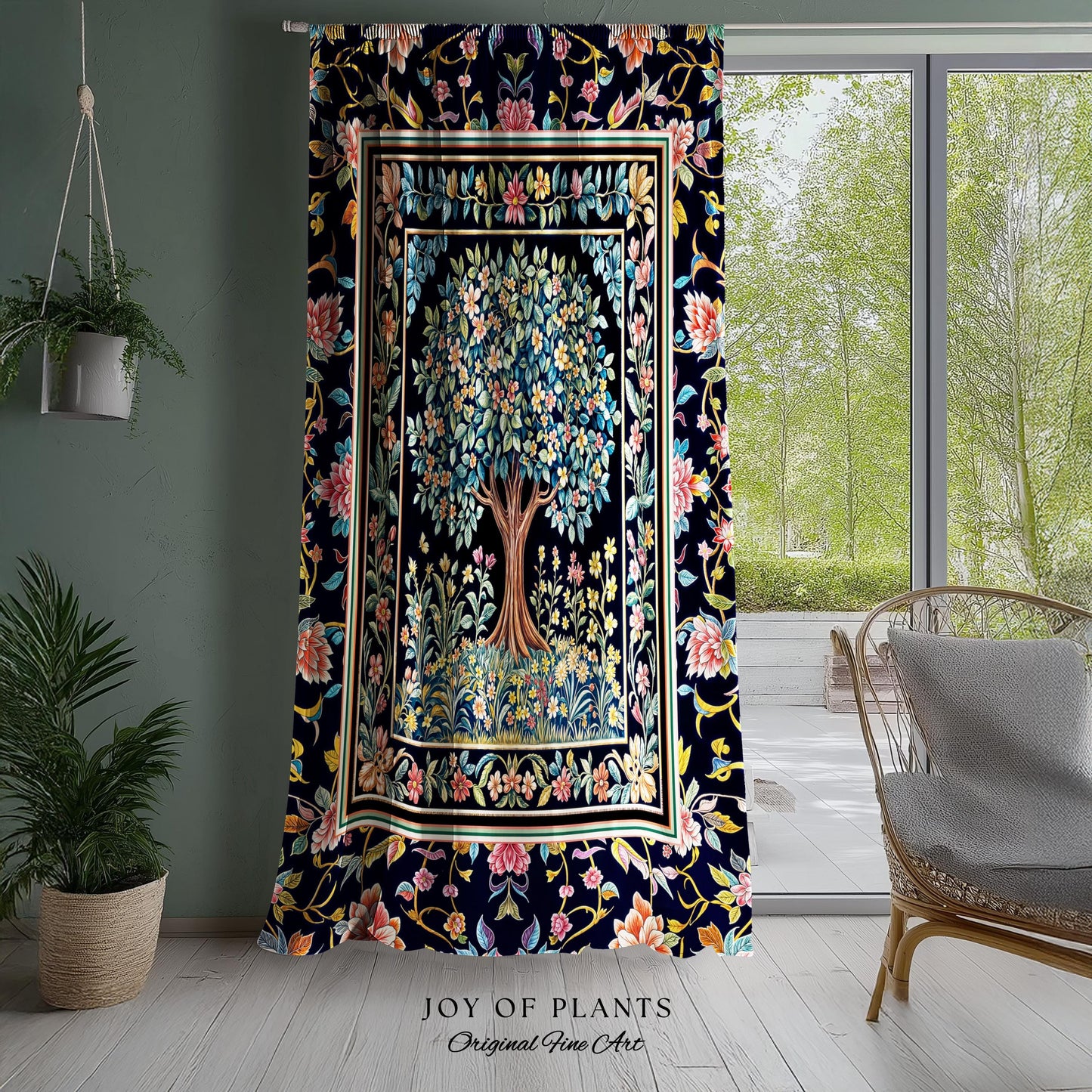 Eclectic Whimsy Tree of Life Curtains | Colorful Bedroom Forest Fairy Cottagecore Garden Folklore Floral Enchanted Drapes Gothic Pastel |