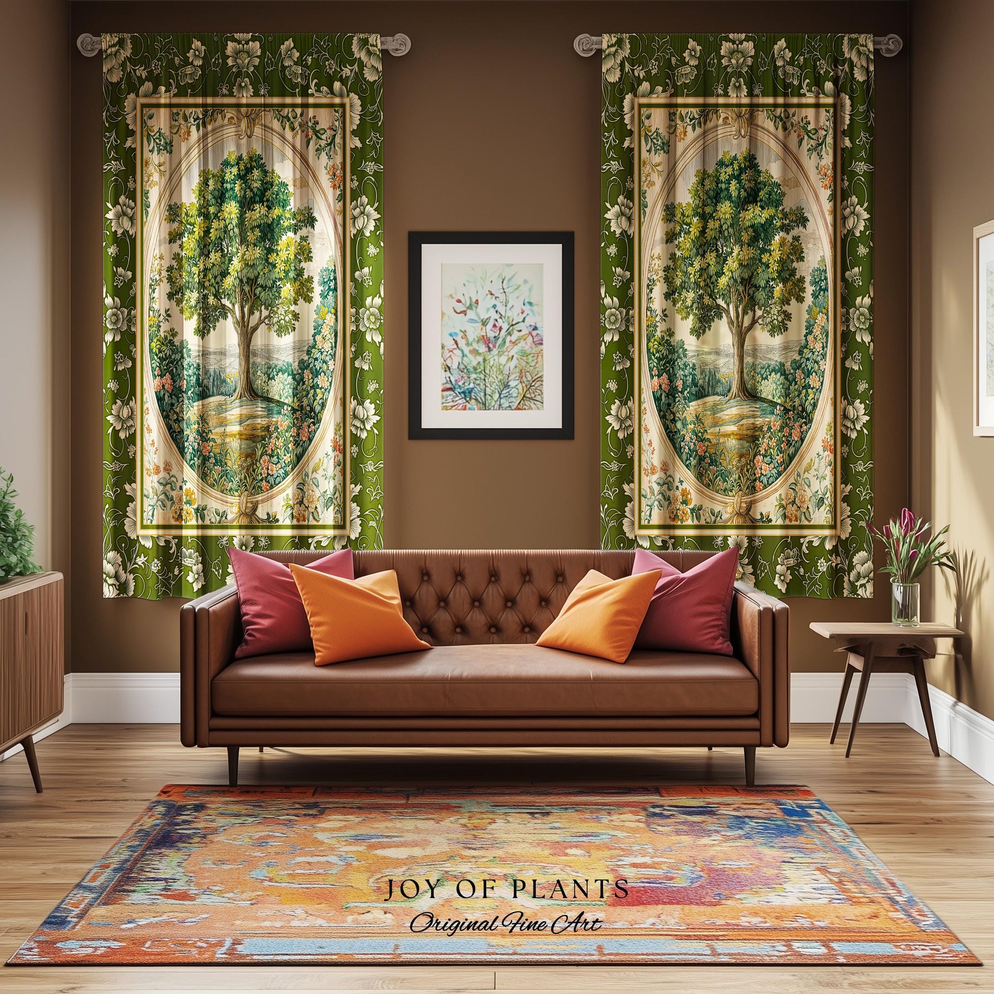 Victorian Soft Aesthetic Tree of Life Drapes | Romantic Botanical Regency Decor Floral Enchanted Forest Accent Green Curtains Cottagecore |