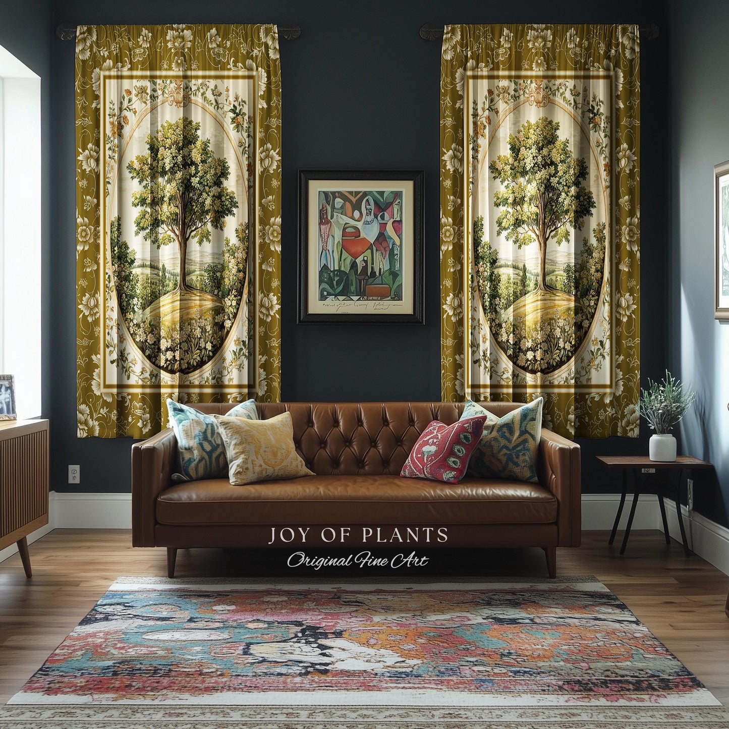 French Countryside Botanical Tree Curtains | Victorian Garden Accent Romantic Country Decor Floral Pastoral Scene Antique Cottagecore Drapes