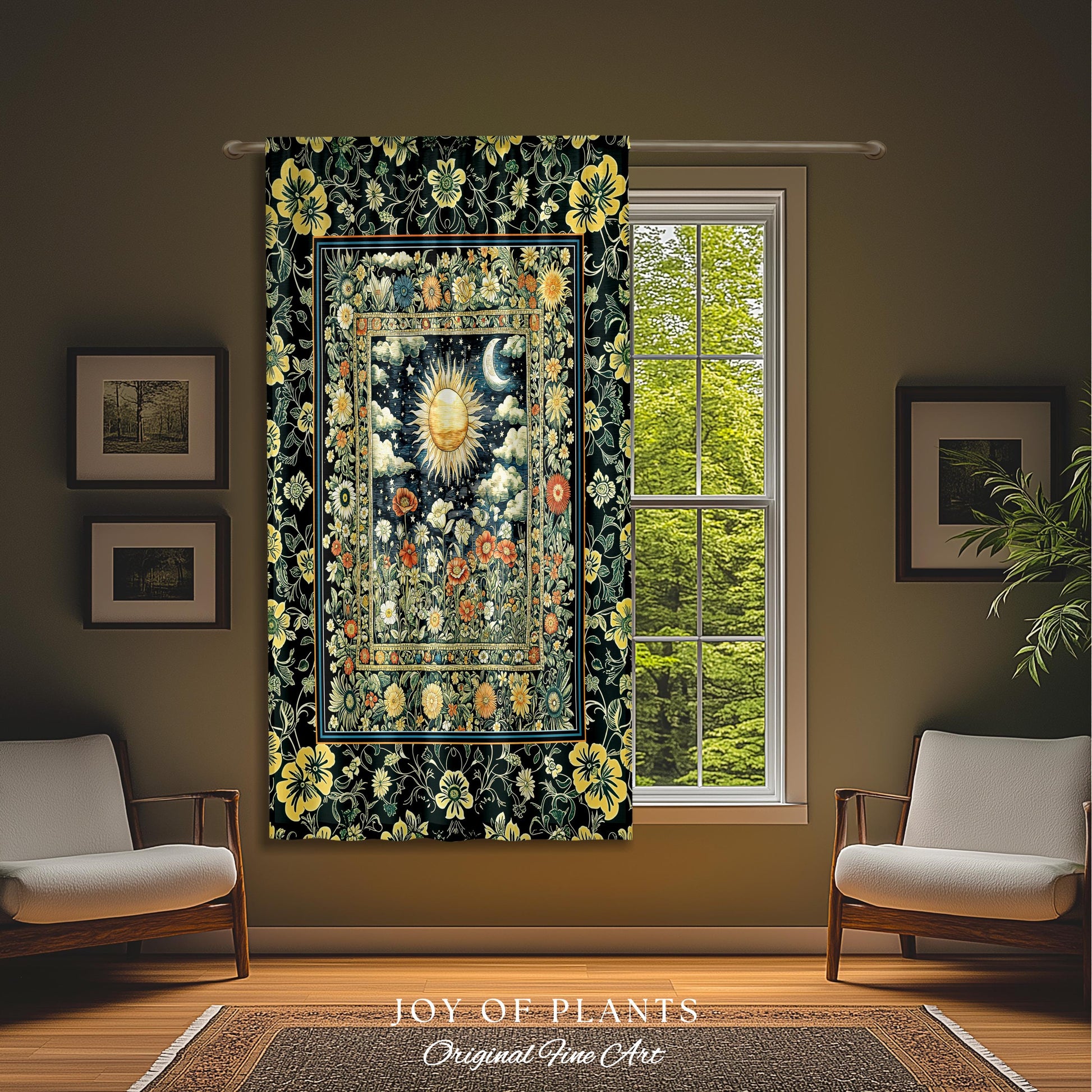 Dreamy Aesthetic Maximalist Curtain | Sun and Moon Bohemian Sunshine Drapes Astrology Psychedelic Celestial Cozy Bedroom Tarot Inspired |