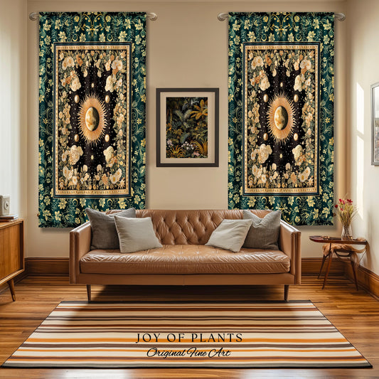 Sun and Moon Bohemian Curtains | Moody Skies Astrology Drapes Vintage Celestial Cozy Bedroom Astrology Tapestry Dark Cottagecore Bohemian |