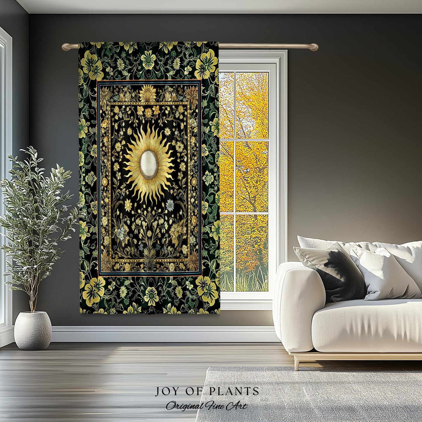 Boho Tarot Sun Window Curtain | Zodiac Inspired Mystical Drapes Floral Whimsical Ethereal Moon and Stars Astrology Aesthetic Witchy Decor |