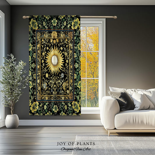 Boho Tarot Sun Window Curtain | Zodiac Inspired Mystical Drapes Floral Whimsical Ethereal Moon and Stars Astrology Aesthetic Witchy Decor |