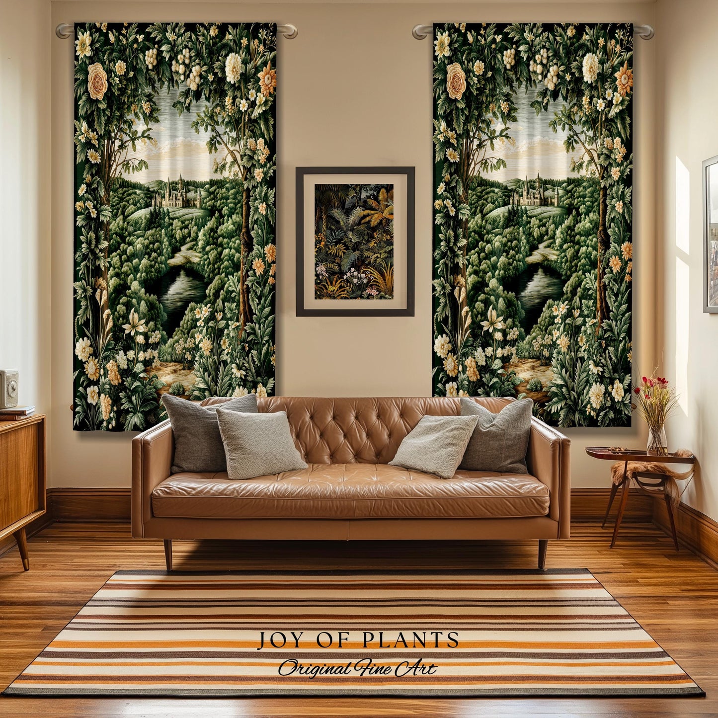 Castle Landscape Botanical Curtains | Fairytale Aesthetic Mystic Garden Drapes Fairycore Woodland Nature Princesscore Blackout Panel Floral