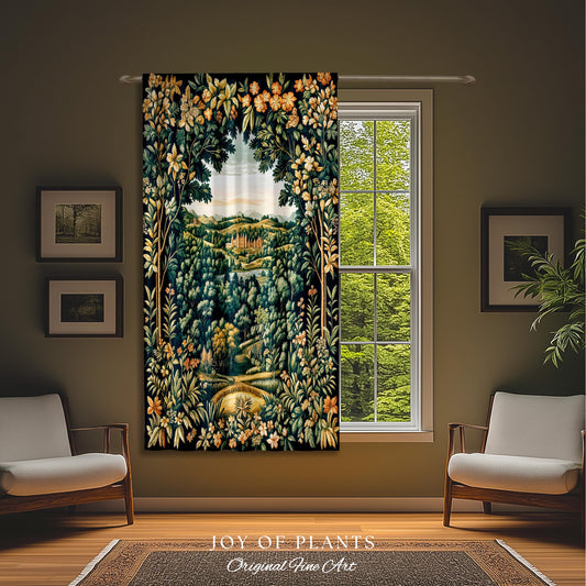 Magical Kingdom Folklore Curtains | Medieval Botanical Gothic Victorian Fairytale Garden Drapes Romantic Victorian Landscape Blackout Panel