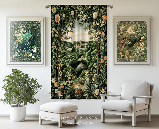 Castle Landscape Botanical Curtains | Fairytale Aesthetic Mystic Garden Drapes Fairycore Woodland Nature Princesscore Blackout Panel Floral
