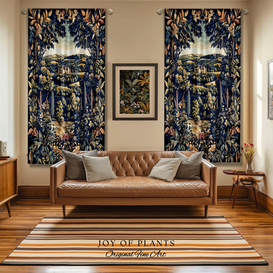 Elegant Rococo Landscape Botanical Curtains | Romantic Victorian Elegance Medieval Gothic Fairytale Floral Drapes Baroque Castle Style Decor