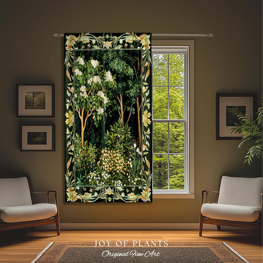 Emerald Green Medieval Tree Curtain | Magical Woodland Cottagecore Aesthetic Nature Lover Bedroom Olive Green Decor Boho Botanical Drapes |