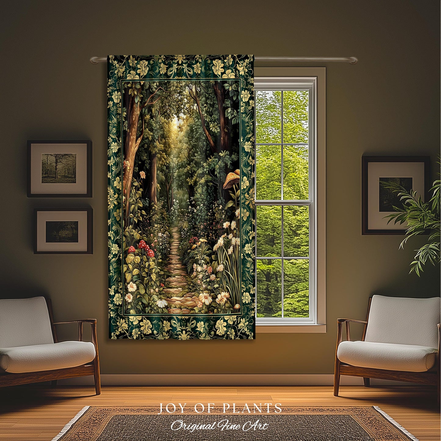 Botanical Bedroom Curtain Fairycore | Woodland Mushroom Aesthetic Nature Lover Bookish Style Mushroom Drapes Fairy Core Emerald Green Decor