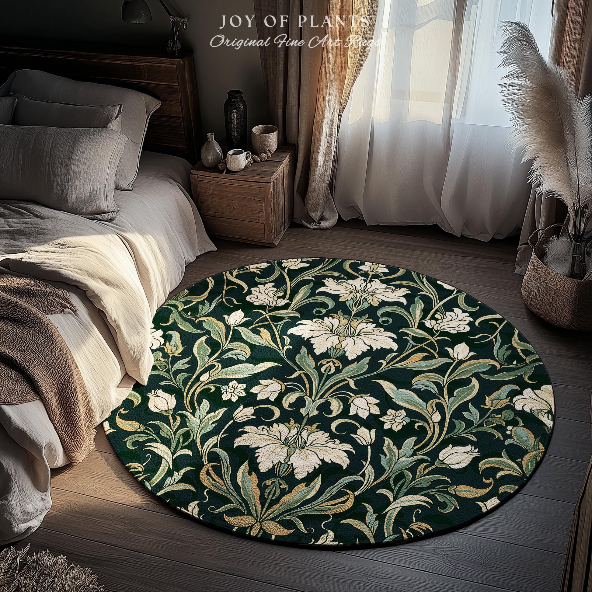 Botanical Teal Accent Rug | Elegant Room Decor Floral Aesthetic Blue Green Floor Rug Playful Green Bedroom Accent Nordic Pastel Cottagecore