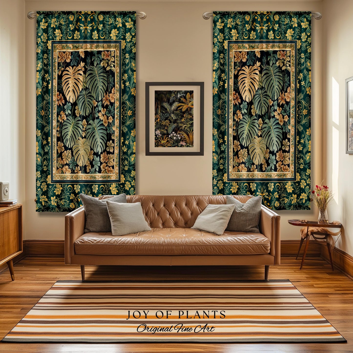 Enchanted Grove Botanical Curtain | Forestcore Home Decor Cottagecore Maximalist Whimsical Monstera Vibes Trendy Bedroom Artwork Drapes |