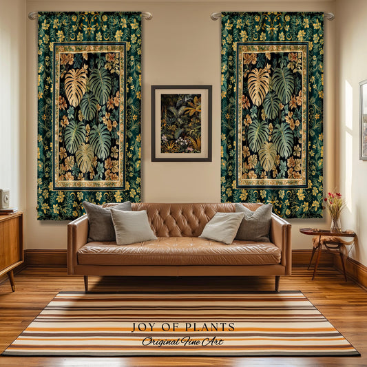 Enchanted Grove Botanical Curtain | Forestcore Home Decor Cottagecore Maximalist Whimsical Monstera Vibes Trendy Bedroom Artwork Drapes |