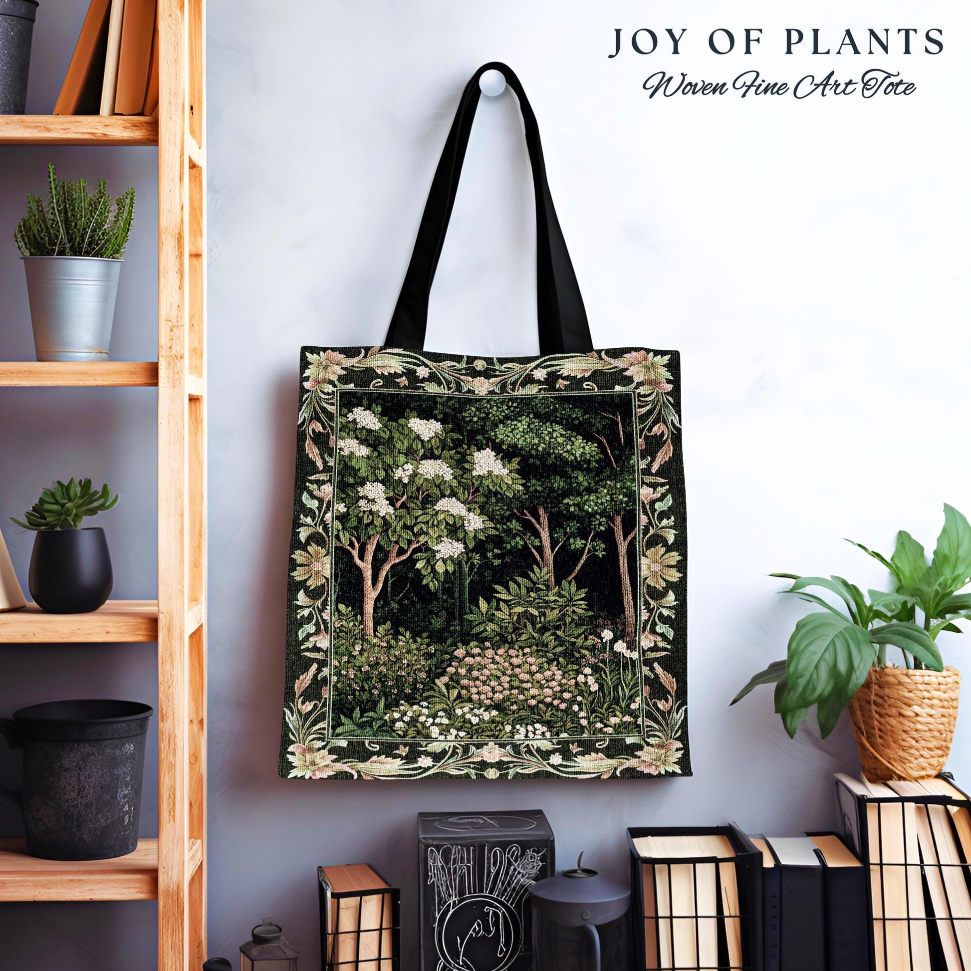 Emerald Green Medieval Tree Tapestry Tote | Magical Woodland Cottagecore Aesthetic Nature Lover Bookish Bag Olive Green Style Bohemian Cute