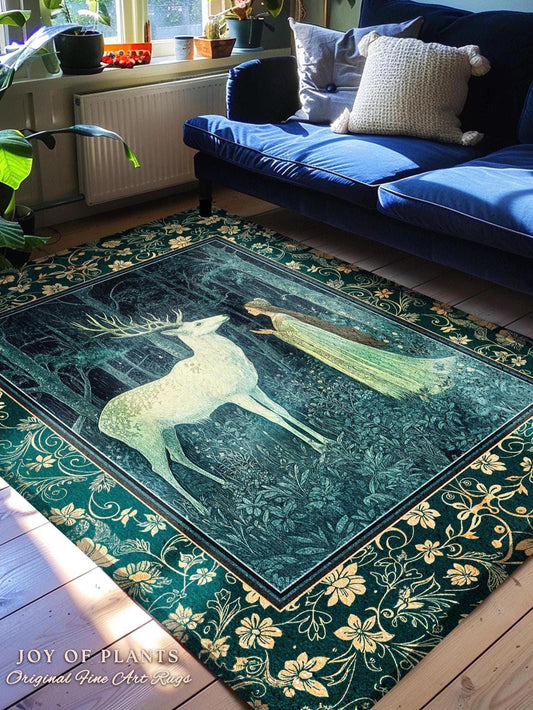 Medieval Princess Woodland Magic Rug | Ancient Spirits Ethereal Forest Area Rug Mystic Woods Folklore Home Accent Elegant Cottagecore Decor