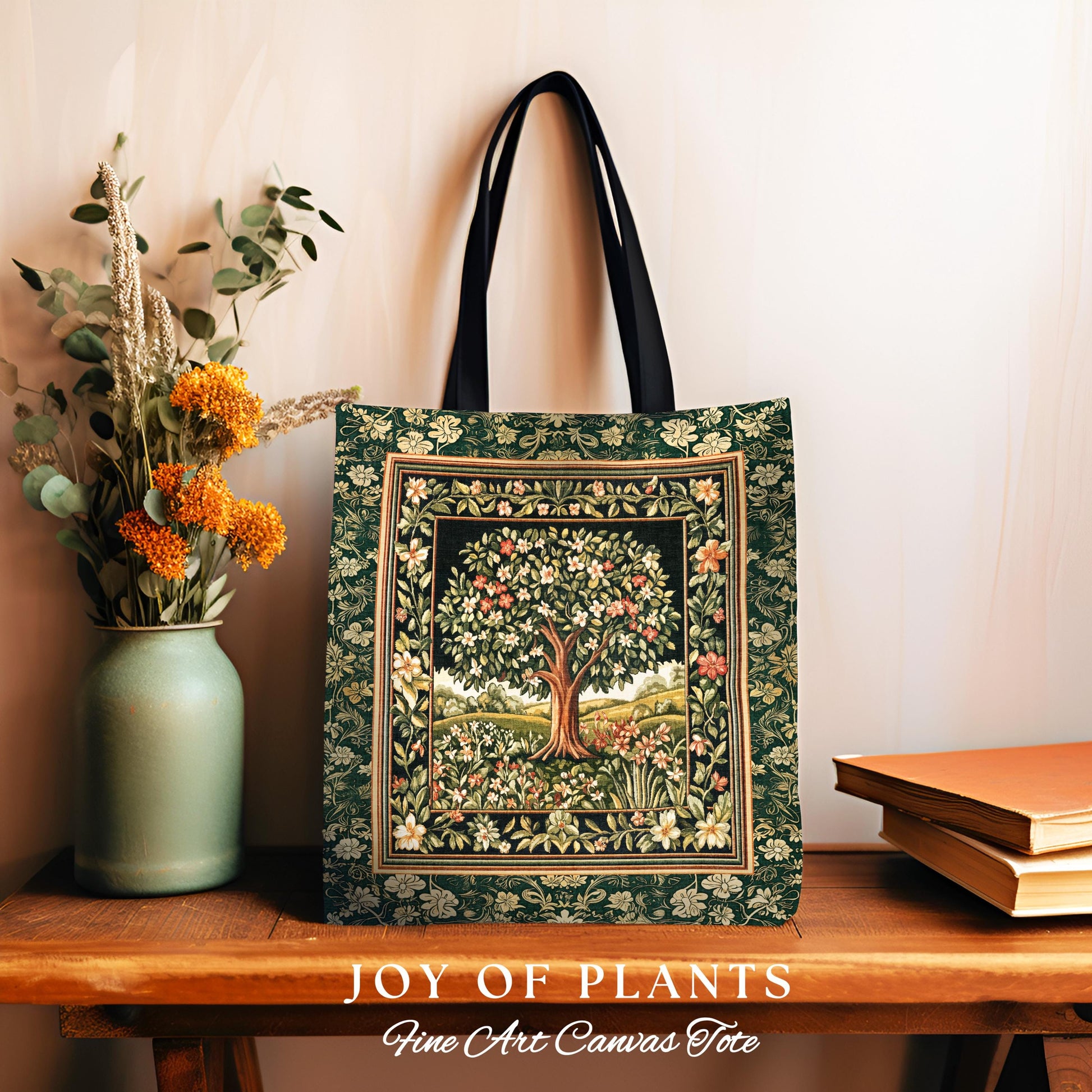 Botanical Tree of Life Tote Bag | Ornate Floral Heritage Decor Vintage Nature Aesthetic Cottagecore Fairycore Accessory Woodland Inspired |