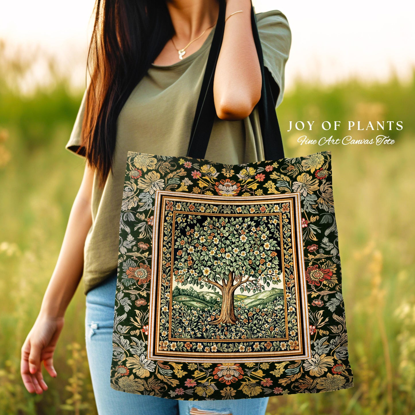 Rustic Fairytale Tree Tapestry Tote | Cozy Enchanted Nature Romantic Forest Ethereal Vintage Floral Woodland Storybook Dreamy Whimsical Bag
