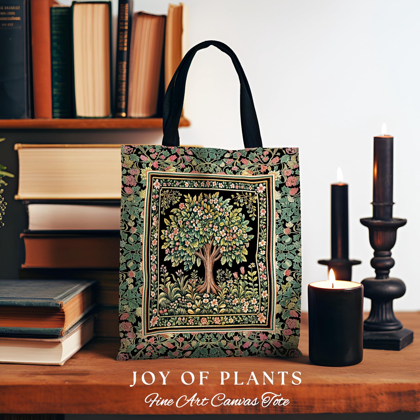 Fairy Garden Tree of Life Tote | Cottagecore Countryside Romantic Floral Landscape Whimsical Chateau Bohemian Botanical Woven Tapestry Bag |