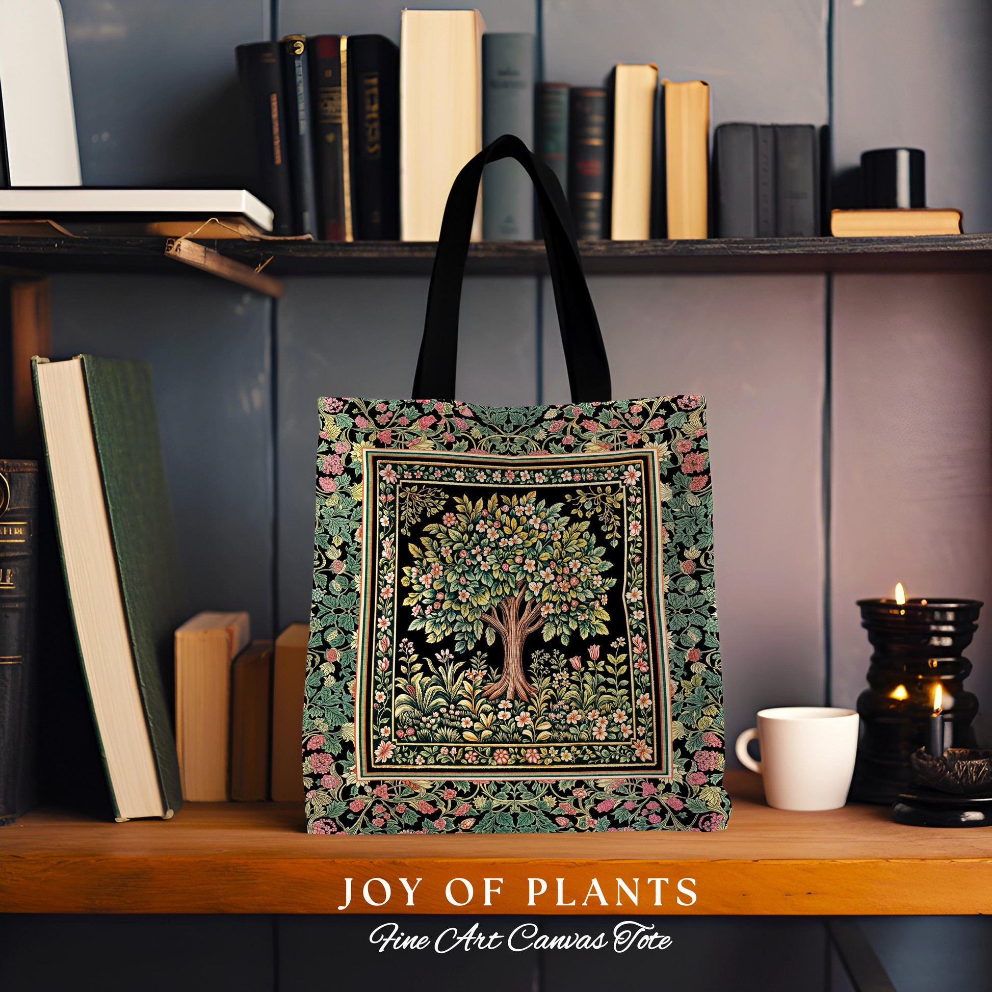 Fairy Garden Tree of Life Tote | Cottagecore Countryside Romantic Floral Landscape Whimsical Chateau Bohemian Botanical Woven Tapestry Bag |