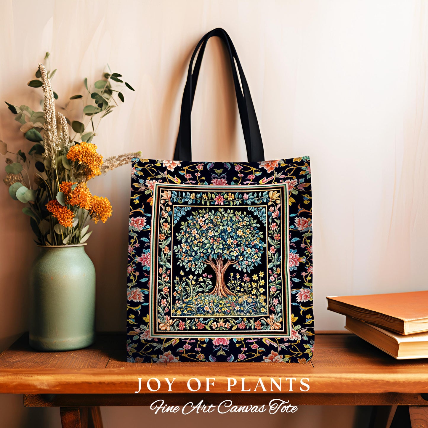 Eclectic Whimsy Tree of Life Tote Bag | Colorful Style Forest Fairy Cottagecore Garden Folklore Floral Enchanted Tapestry Bag Gothic Pastel