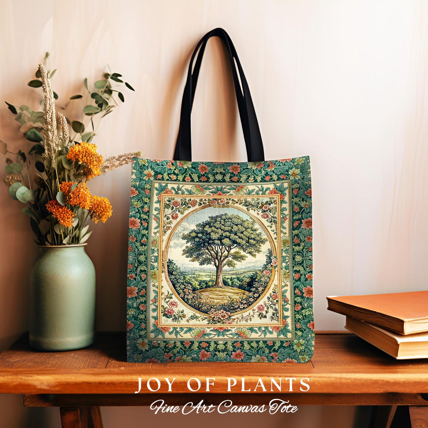 Romantic Ornate Botanical Countryside Bag | Victorian Antique Botanical Accent French Garden Style Chateau Floral Classical Tapestry Tote |