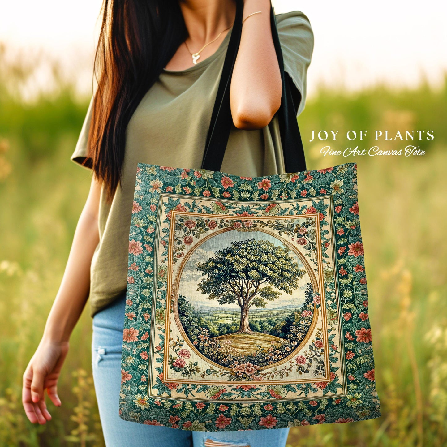 Romantic Ornate Botanical Countryside Bag | Victorian Antique Botanical Accent French Garden Style Chateau Floral Classical Tapestry Tote |