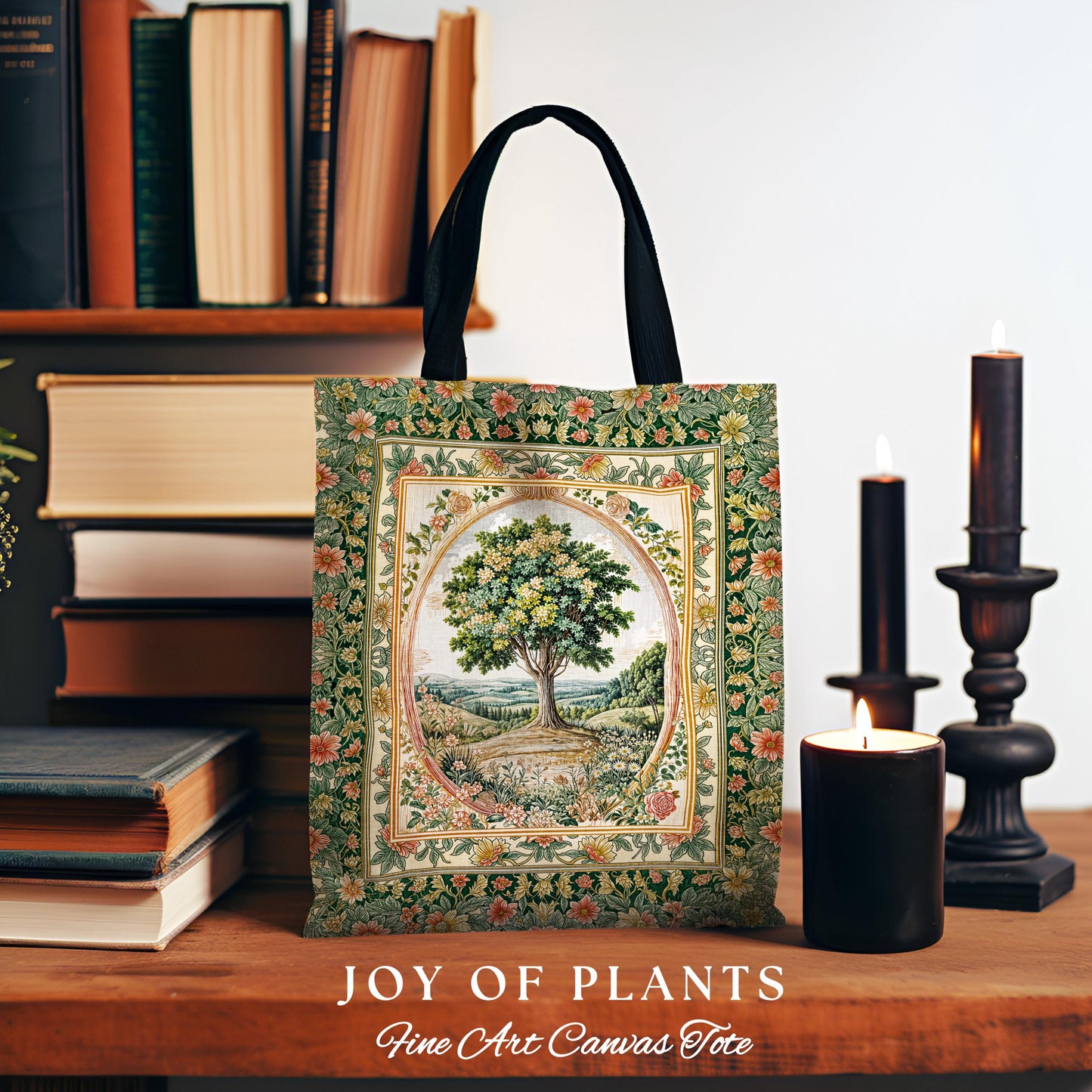 Chateau Garden Tree of Life Tote Bag | French Provincial Landscape Antique Floral Tapestry Bag Romantic Aesthetic Victorian Ornate Style |