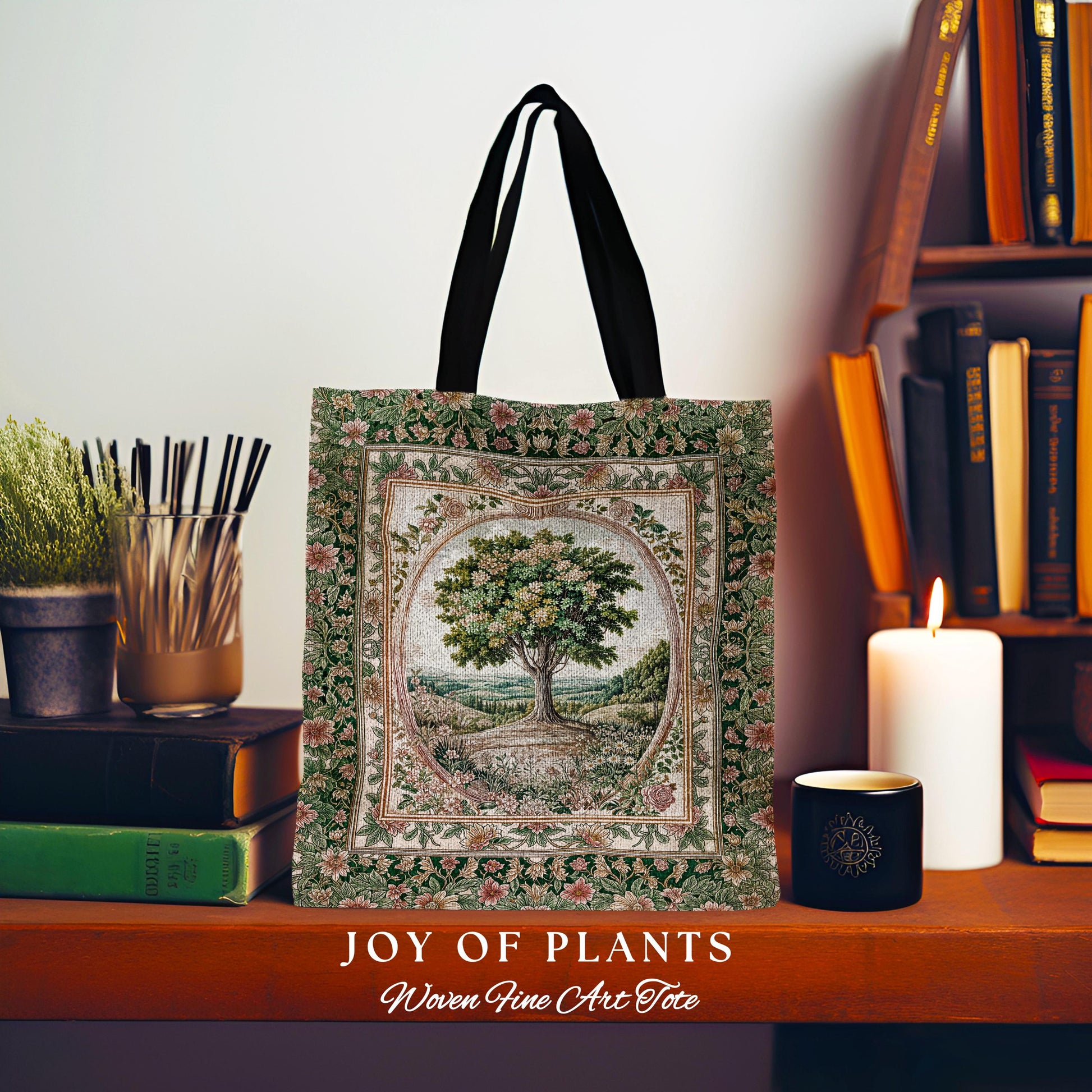 Chateau Garden Tree of Life Tote Bag | French Provincial Landscape Antique Floral Tapestry Bag Romantic Aesthetic Victorian Ornate Style |