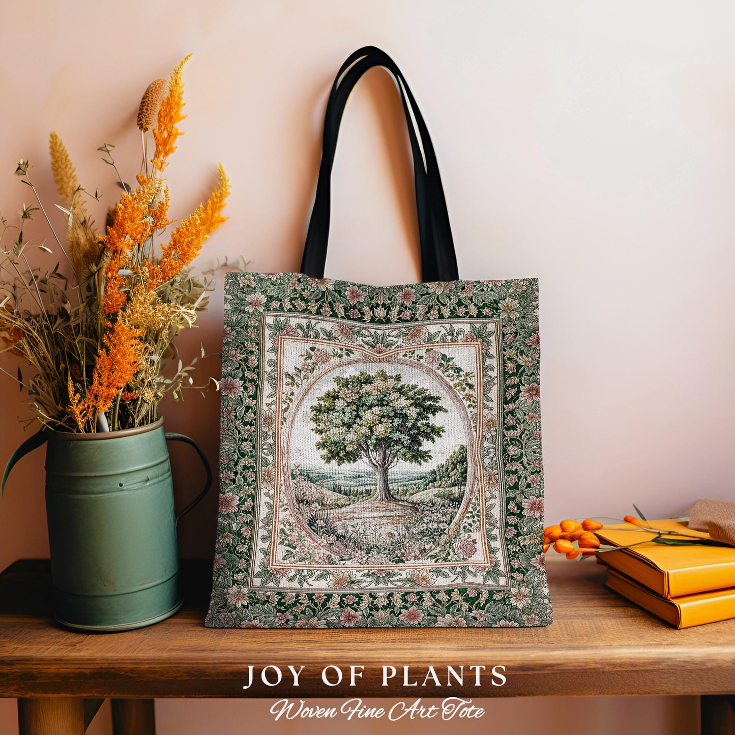 Chateau Garden Tree of Life Tote Bag | French Provincial Landscape Antique Floral Tapestry Bag Romantic Aesthetic Victorian Ornate Style |