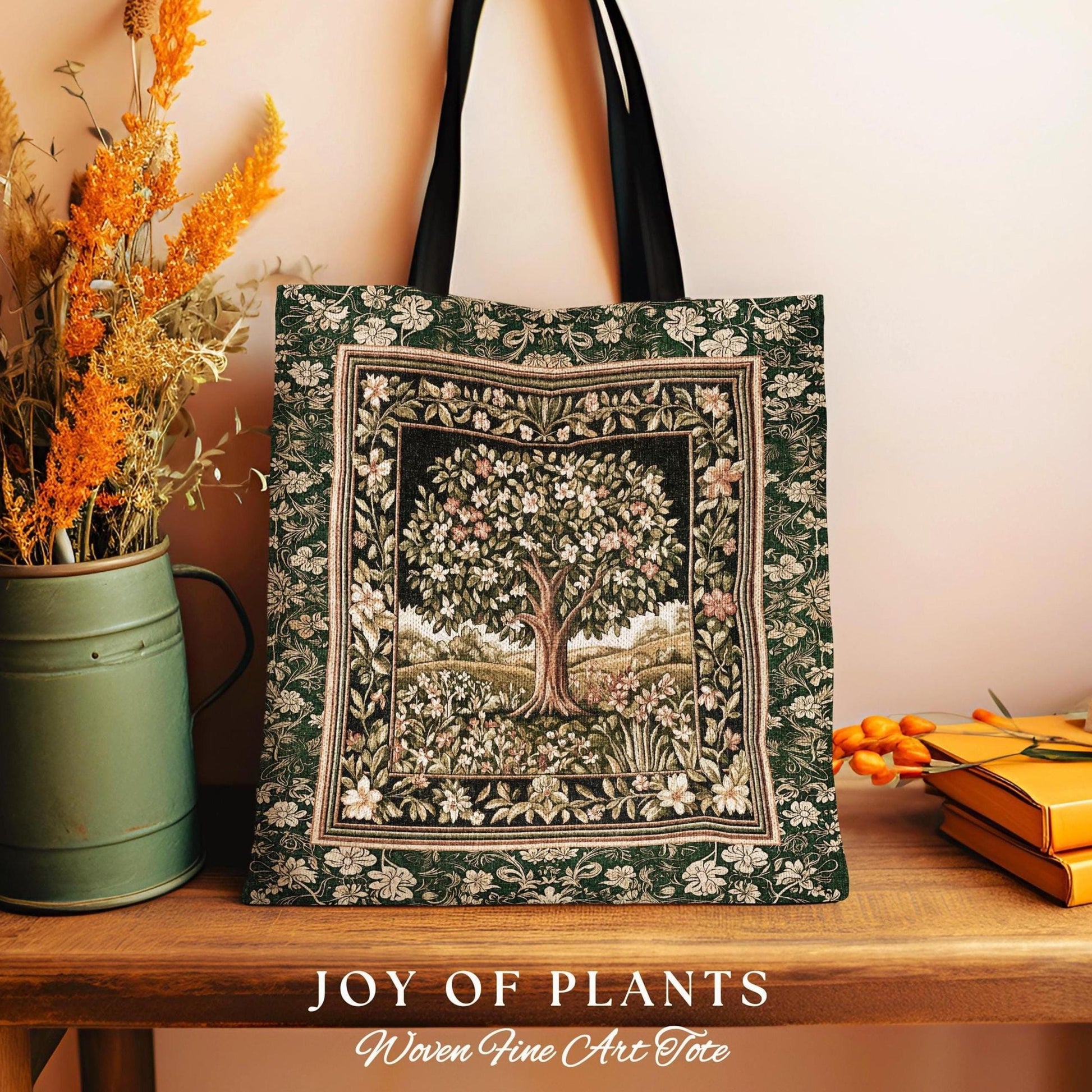 Botanical Tree of Life Tote Bag | Ornate Floral Heritage Decor Vintage Nature Aesthetic Cottagecore Fairycore Accessory Woodland Inspired |